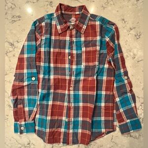 Boys M There Abouts Blue/Pale Maroon Long Sleeve Shirt